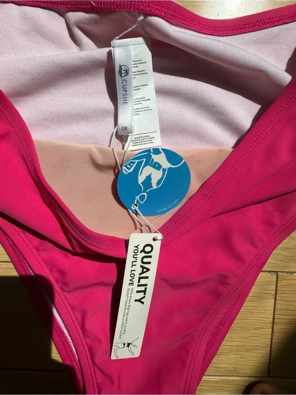 Cupshe Striped Bikini Top with Hot Pink High-Waist l, Tummy Control Bottom